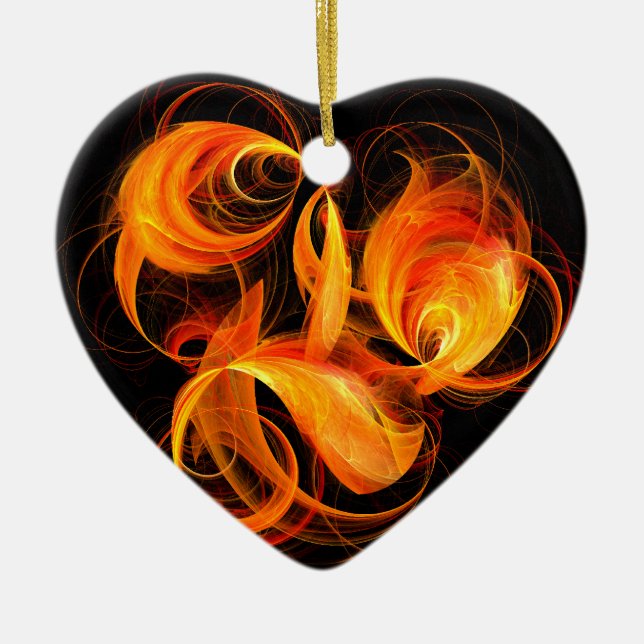 Fireball Abstract Art Heart Ornament (Front)
