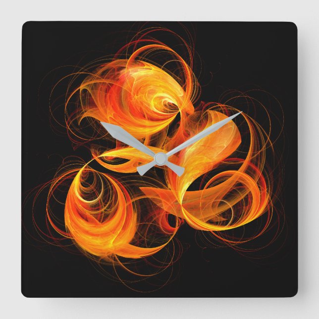 Fireball Abstract Art Square Wall Clock (Front)