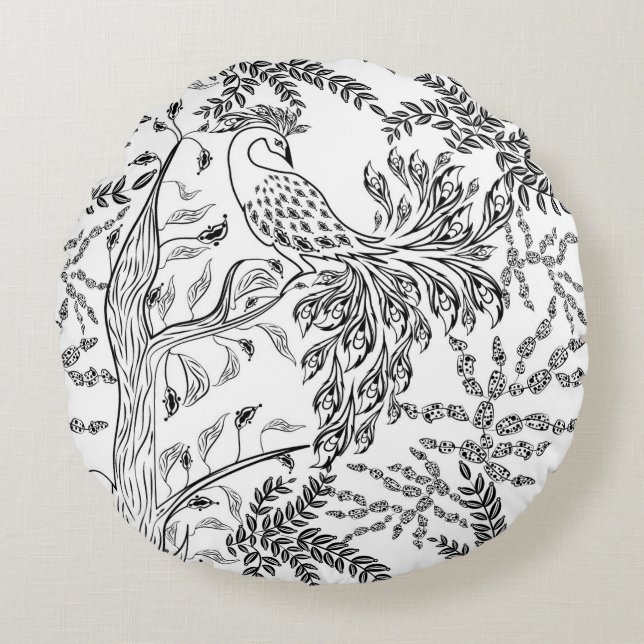 Firebird, bird round pillow (Front)