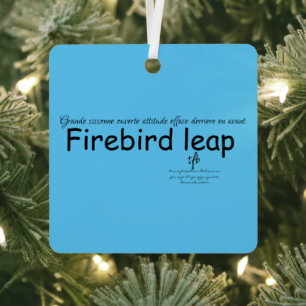 Firebird Leap Sky Blue and Black Sq. Metal Ornament