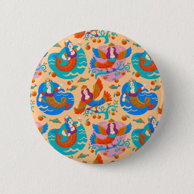 Firebirds and mermaids 2 inch round button (Front)