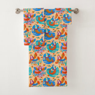 Firebirds and mermaids bath towel set
