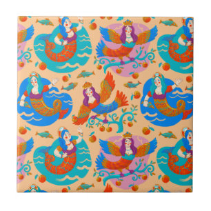 Firebirds and mermaids tile