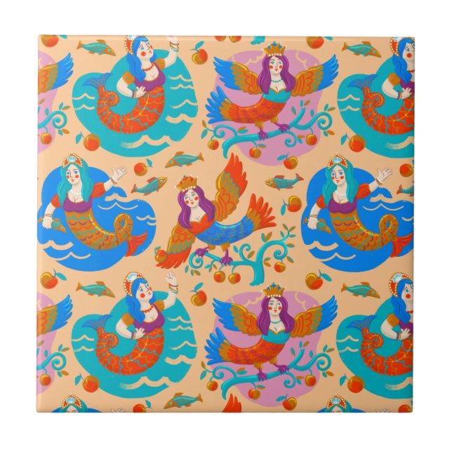Firebirds and mermaids tile (Front)