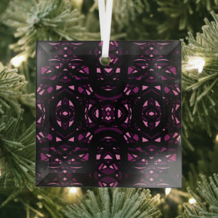 Firebrand Pink Black Abstract Gouache Art Glass Ornament