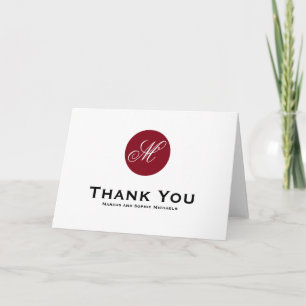 Firebrick Red Circle Monogram Thank You Card