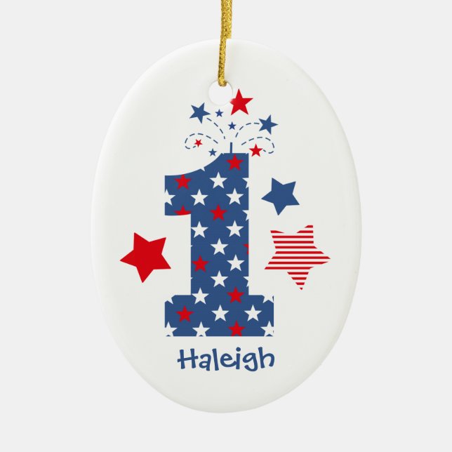 Firecracker 1st Birthday Ceramic Ornament (Front)