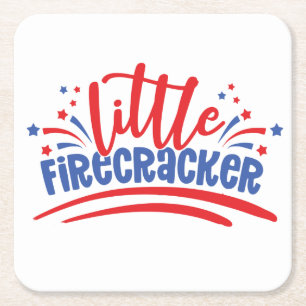 Firecracker 4th July Square Paper Coaster
