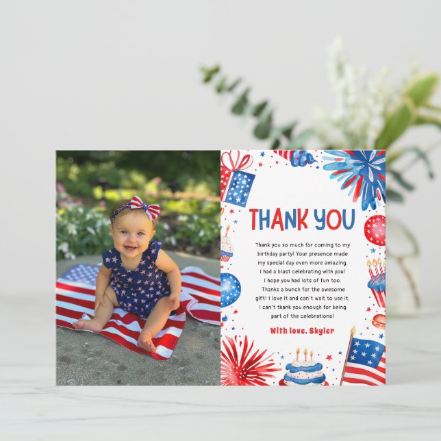 Firecracker 4th Of July Birthday Thank you card (Standing Front)
