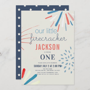 Firecracker 4th of July Fireworks 1st Birthday Invitation
