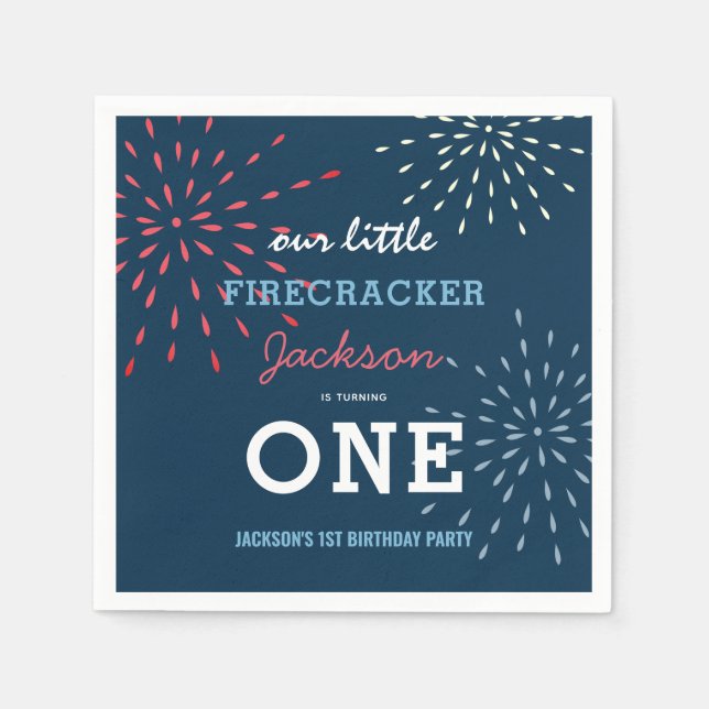 Firecracker 4th of July Fireworks Birthday Napkin (Front)