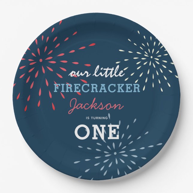 Firecracker 4th of July Fireworks Birthday Paper Plate (Front)