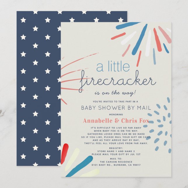 Firecracker 4th of July Fireworks Shower by Mail Invitation (Front/Back)