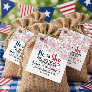Firecracker 4th Of July Gender Reveal Party Favour Tags