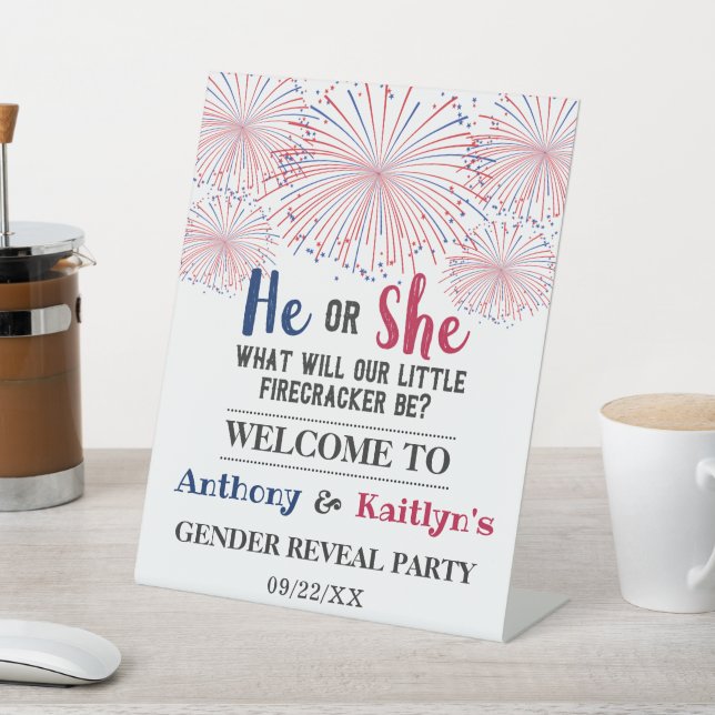 Firecracker 4th Of July Gender Reveal Party Pedestal Sign (In SItu)