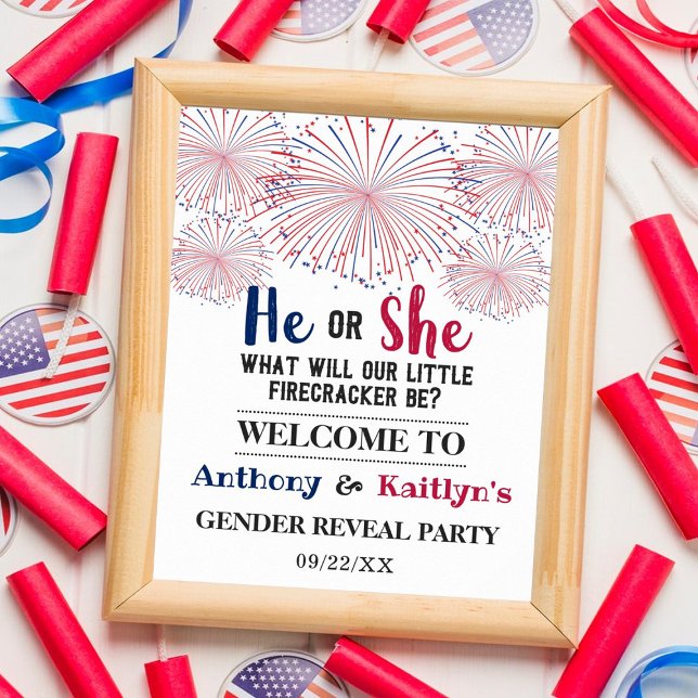 Firecracker 4th Of July Gender Reveal Party Poster (Creator Uploaded)