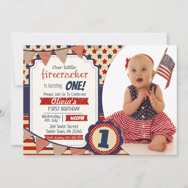 Firecracker Gender Neutral 4th July Invitation (Front)