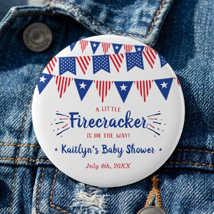 Firecracker On The Way! 4th Of July Baby Shower 2 Inch Round Button