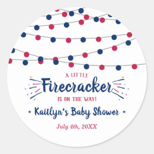Firecracker On The Way! 4th Of July Baby Shower Classic Round Sticker