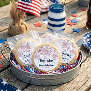 Firecracker On The Way! 4th Of July Baby Shower Classic Round Sticker