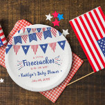 Firecracker On The Way! 4th Of July Baby Shower Paper Plate<br><div class="desc">Celebrate in style with these trendy baby shower paper plates. The design is easy to personalize with your own wording and your family and friends will be thrilled when they see these fabulous party plates. Matching items can be found in the collection.</div>