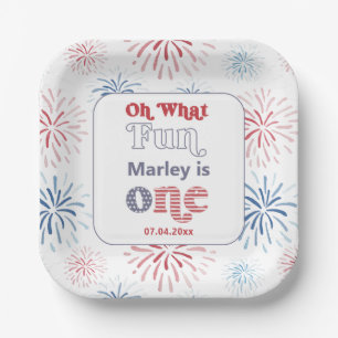 Firecracker Red White Blue 1st Birthday Party Paper Plate