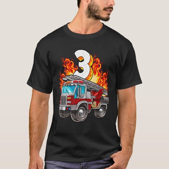 Firefighter 3Rd Birthday Fireman And Firetruck Bir T-Shirt (Front)