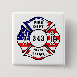 Firefighter 9/11 Never Forget 343 2 Inch Square Button