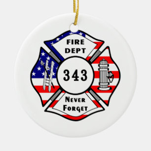 Firefighter 9/11 Never Forget 343 Ceramic Ornament