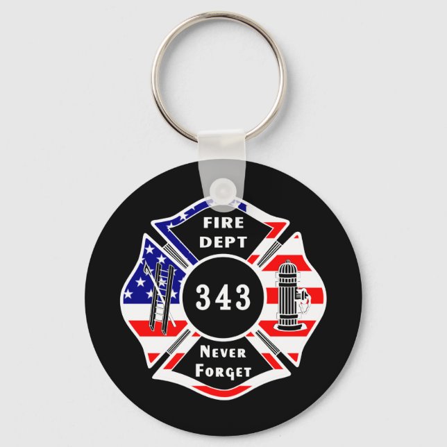 Firefighter 9/11 Never Forget 343 Keychain (Front)