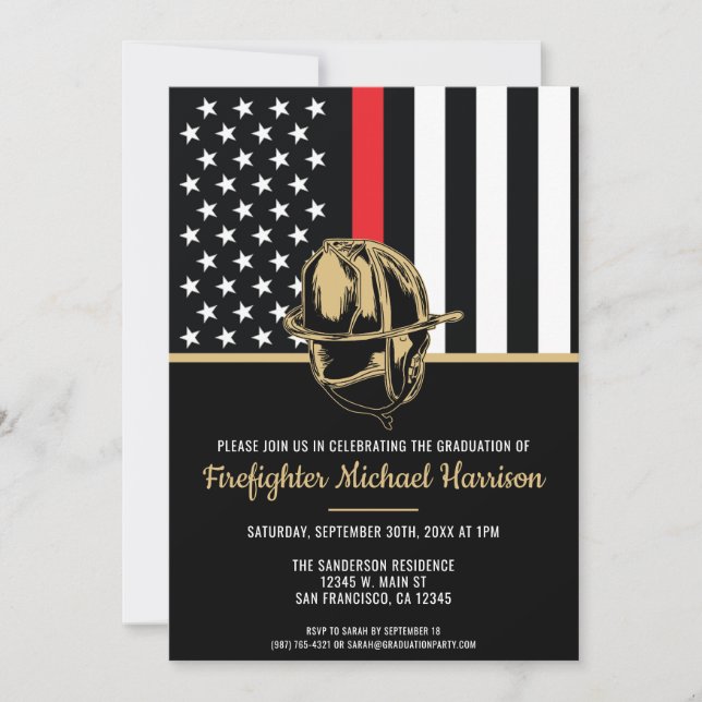 Firefighter Academy Graduation Red Flag Fireman Invitation (Front)