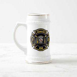Firefighter ADD NAME Fire Department Rescue Team Beer Stein