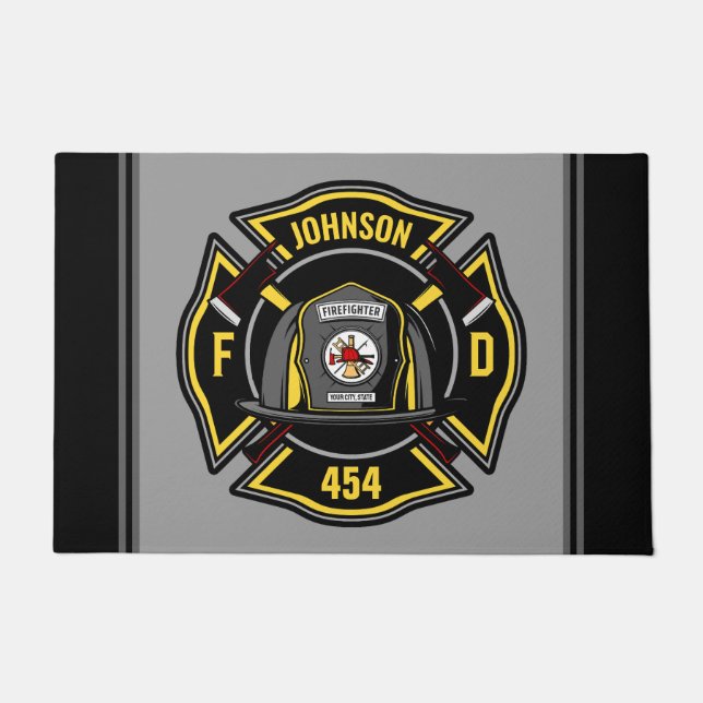 Firefighter ADD NAME Fire Department Rescue Team  Doormat (Front)