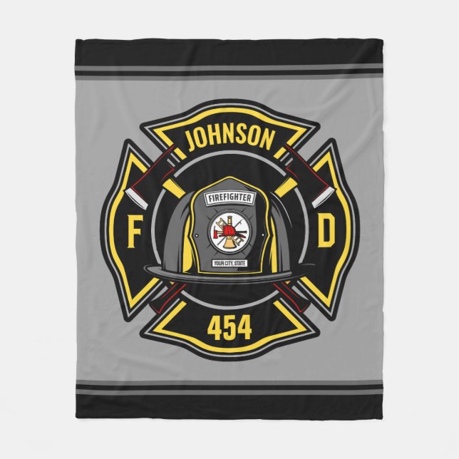 Firefighter ADD NAME Fire Department Rescue Team Fleece Blanket (Front)