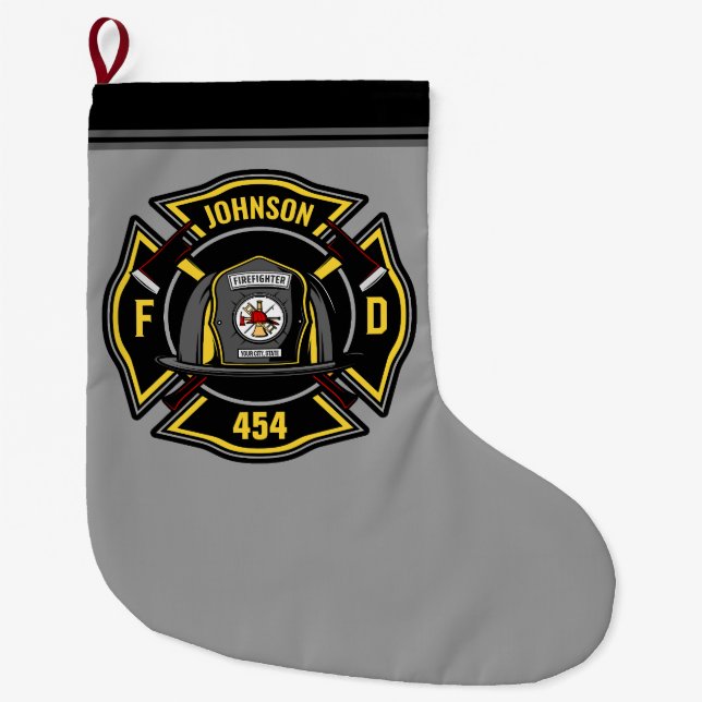 Firefighter ADD NAME Fire Department Rescue Team  Large Christmas Stocking (Front)