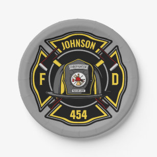 Firefighter ADD NAME Fire Department Rescue Team Paper Plate