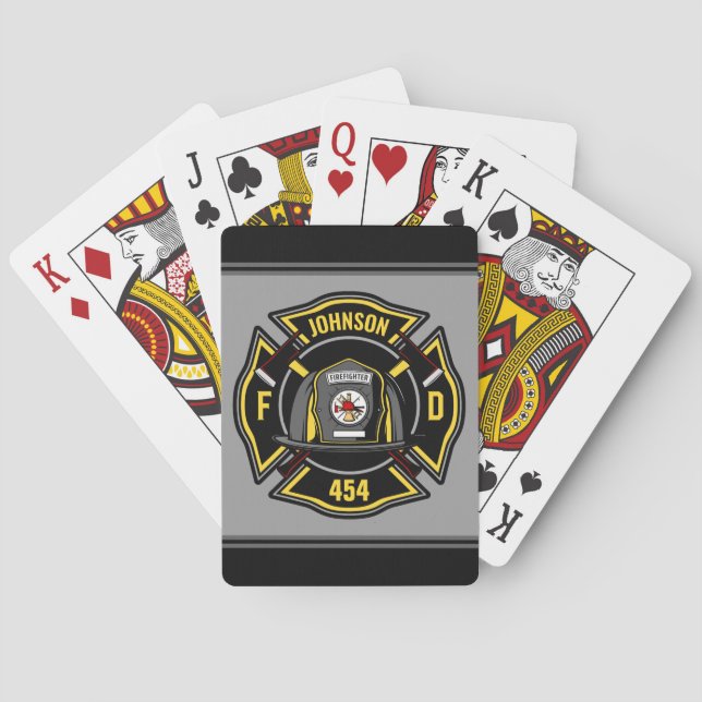 Firefighter ADD NAME Fire Department Rescue Team Playing Cards (Back)