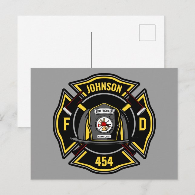 Firefighter ADD NAME Fire Department Rescue Team Postcard (Front/Back)