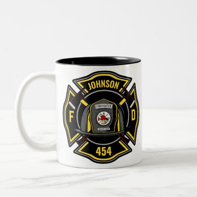 Firefighter ADD NAME Fire Department Rescue Team  Two-Tone Coffee Mug (Left)