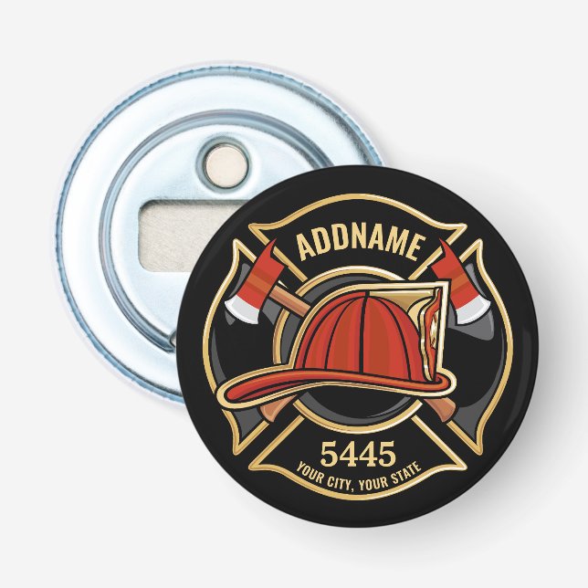 Firefighter ADD NAME Fire Station Department Badge Bottle Opener (Front)
