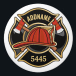 Firefighter ADD NAME Fire Station Department Badge Ceramic Knob<br><div class="desc">Firefighter NAME Fireman Fire Department - Emblem with Red Helmet and Axe. Customize with your Name,  Station/Dept Number and location.</div>