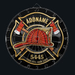 Firefighter ADD NAME Fire Station Department Badge Dartboard<br><div class="desc">Firefighter NAME Fireman Fire Department - Emblem with Red Helmet and Axe. Customize with your Name,  Station/Dept Number and location.</div>