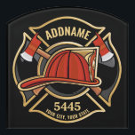 Firefighter ADD NAME Fire Station Department Badge Door Sign<br><div class="desc">Firefighter NAME Fireman Fire Department - Emblem with Red Helmet and Axe. Customize with your Name,  Station/Dept Number and location.</div>