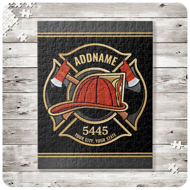 Firefighter ADD NAME Fire Station Department Badge Jigsaw Puzzle (Creator Uploaded)
