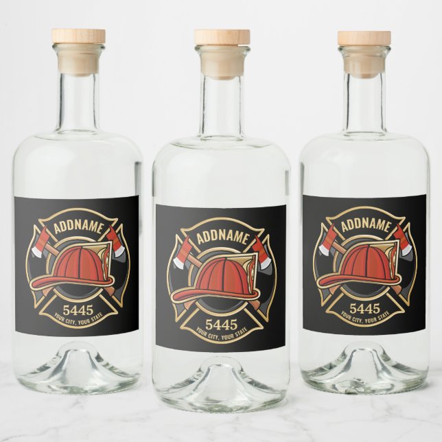 Firefighter ADD NAME Fire Station Department Badge Liquor Bottle Label (Bottles)