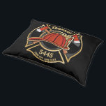 Firefighter ADD NAME Fire Station Department Badge Pet Bed<br><div class="desc">Firefighter NAME Fireman Fire Department - Emblem with Red Helmet and Axe. Customize with your Name,  Station/Dept Number and location.</div>