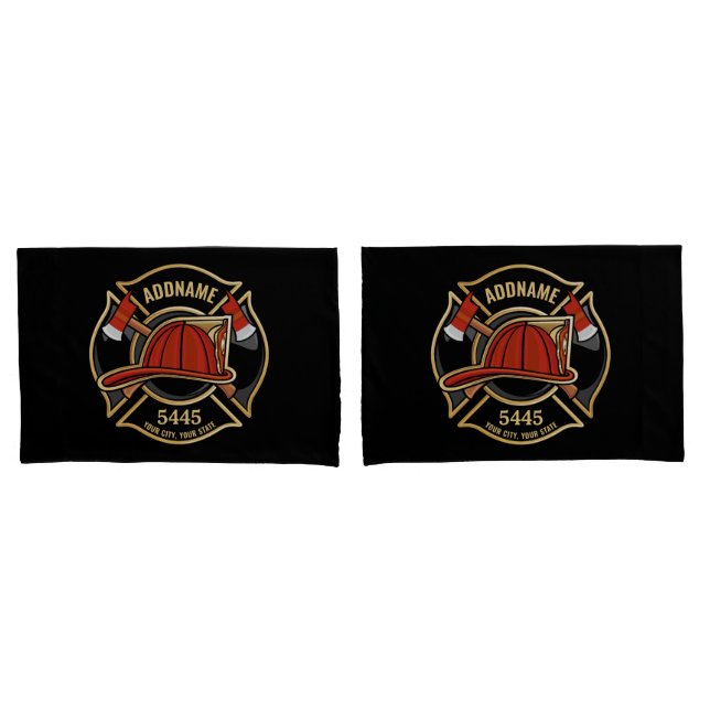 Firefighter ADD NAME Fire Station Department Badge Pillowcase (Front-Set)