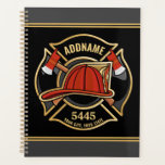 Firefighter ADD NAME Fire Station Department Badge Planner<br><div class="desc">Firefighter NAME Fireman Fire Department - Emblem with Red Helmet and Axe. Customize with your Name,  Station/Dept Number and location.</div>
