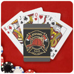 Firefighter ADD NAME Fire Station Department Badge Playing Cards<br><div class="desc">Firefighter NAME Fireman Fire Department - Emblem with Red Helmet and Axe. Customize with your Name,  Station/Dept Number and location.</div>