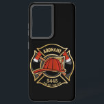 Firefighter ADD NAME Fire Station Department Badge Samsung Galaxy Case<br><div class="desc">Firefighter NAME Fireman Fire Department - Emblem with Red Helmet and Axe. Customize with your Name,  Station/Dept Number and location.</div>